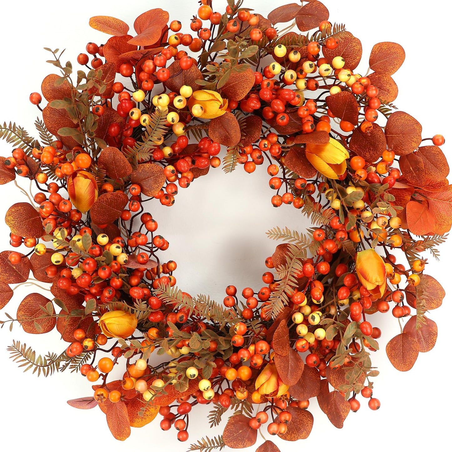 26 Inch Fall Wreath for Front Door, Artificial Autumn Wreath with Maple Leaves,Oak Leaves,Flowers,and Berries, Thanksgiving & Halloween Fall Decor for Indoor Outdoor Wall Window