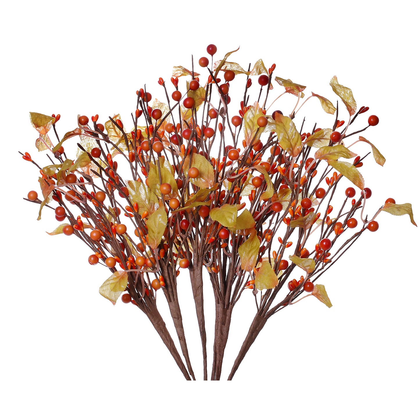 6Pcs Artificial Fall Berry Stems, Orange Pumpkin Picks Floral with Berry Fall Picks for Floral Arrangements, for Autumn Thanksgiving Home Table Centerpiece Decorations (17in)