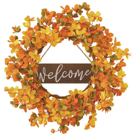 Fall Wreath 20 Inches Autumn Wreath with Eucalyptus and Pumpkins Harvest Wreath Indoors&Outdoor Thanksgiving and Farmhouse Fall Wreaths for Front Door (Orange Yellow)