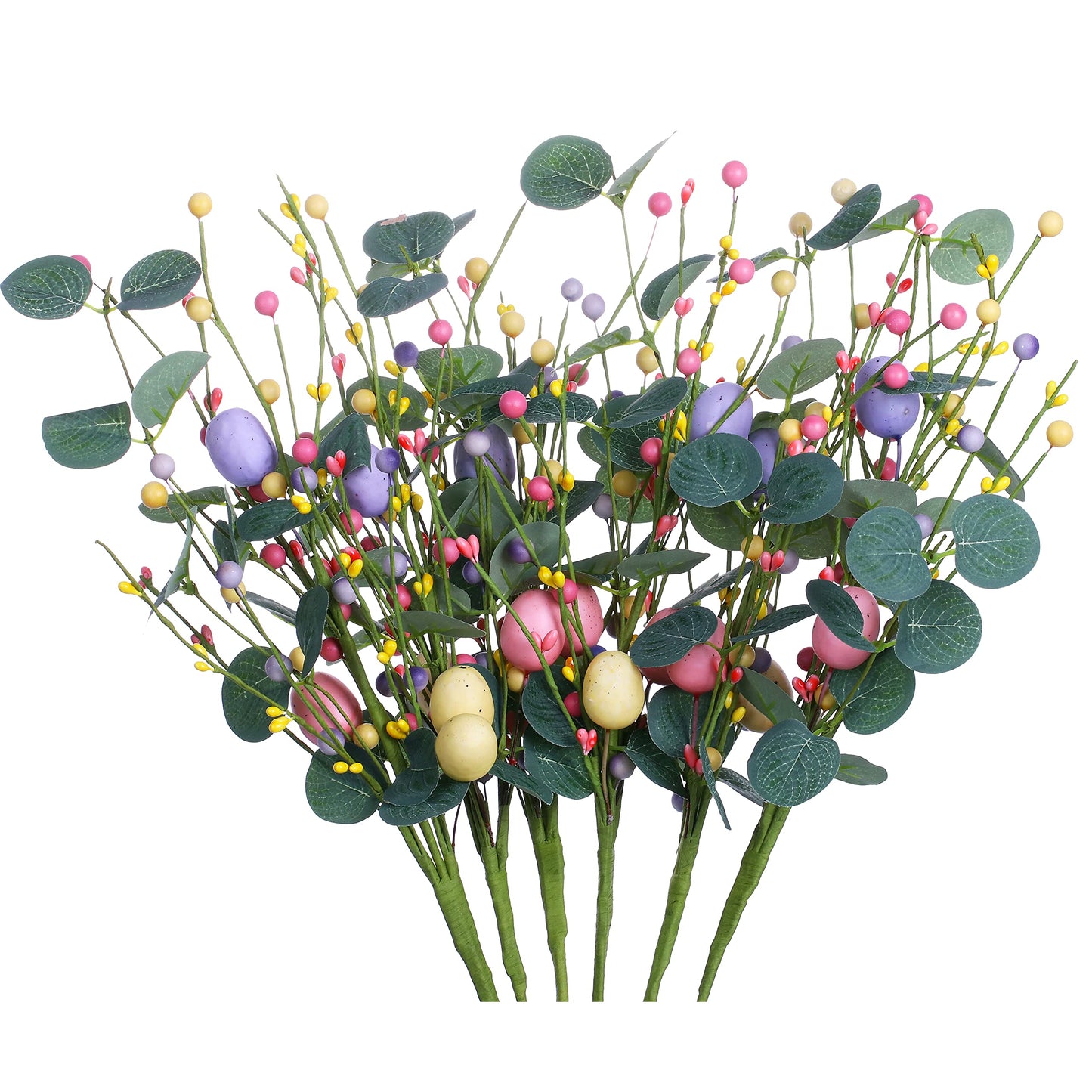 6PCS Easter Egg Stems,Artificial Easter Picks Berry Stems Easter Sprays for Home Decor and Easter Celebration