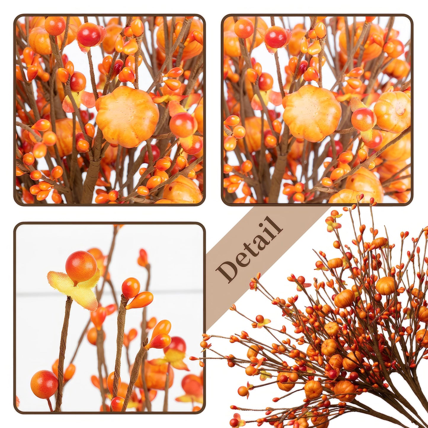 6Pcs Artificial Fall Berry Stems, Orange Pumpkin Picks Floral with Berry Fall Picks for Floral Arrangements, for Autumn Thanksgiving Home Table Centerpiece Decorations (17in)