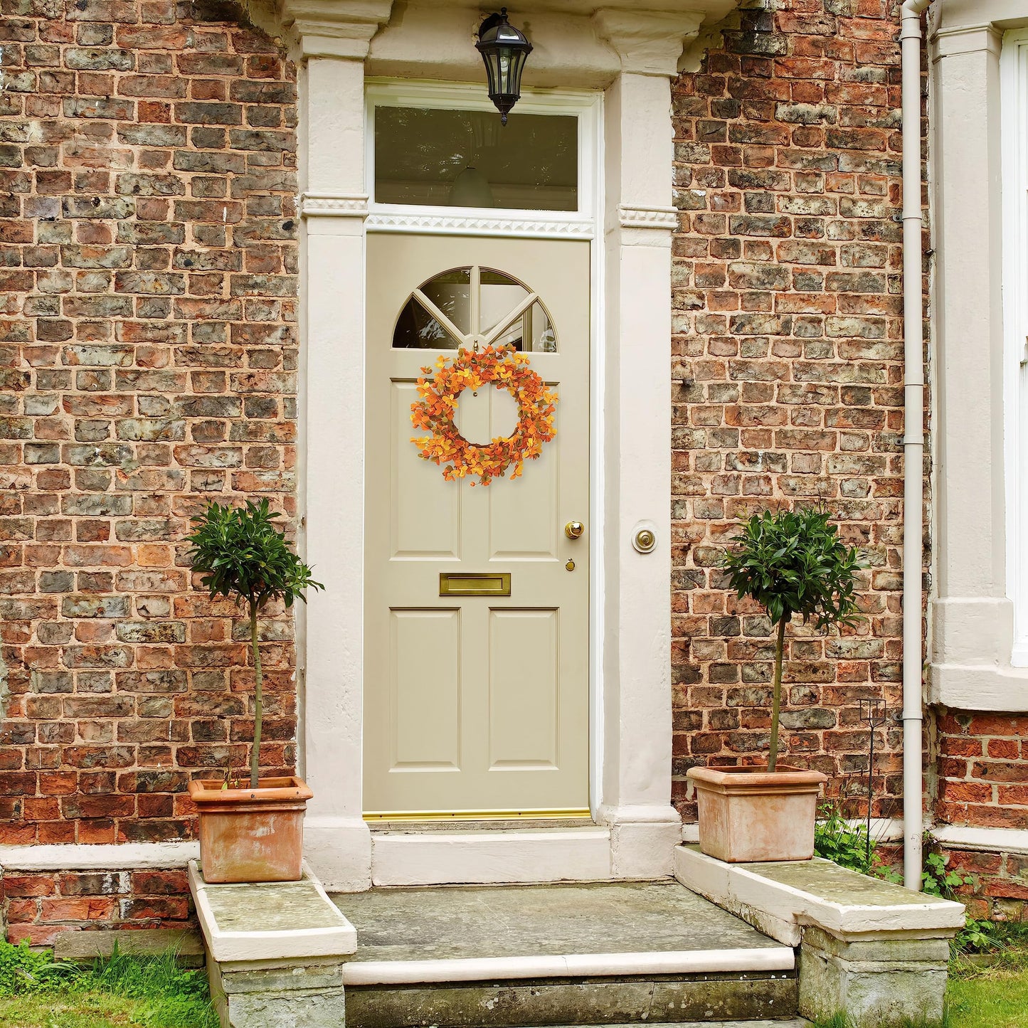 Fall Wreath 20 Inches Autumn Wreath with Eucalyptus and Pumpkins Harvest Wreath Indoors&Outdoor Thanksgiving and Farmhouse Fall Wreaths for Front Door (Orange Yellow)